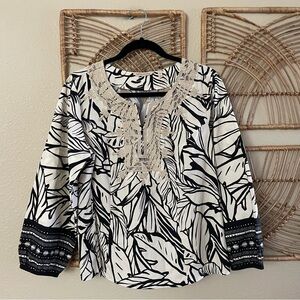 Soft Surroundings Bellamy Blouse Tunic‎ Top Boho Embroidered Women's Sz M B19